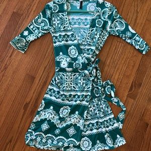 Green and white wrap dress